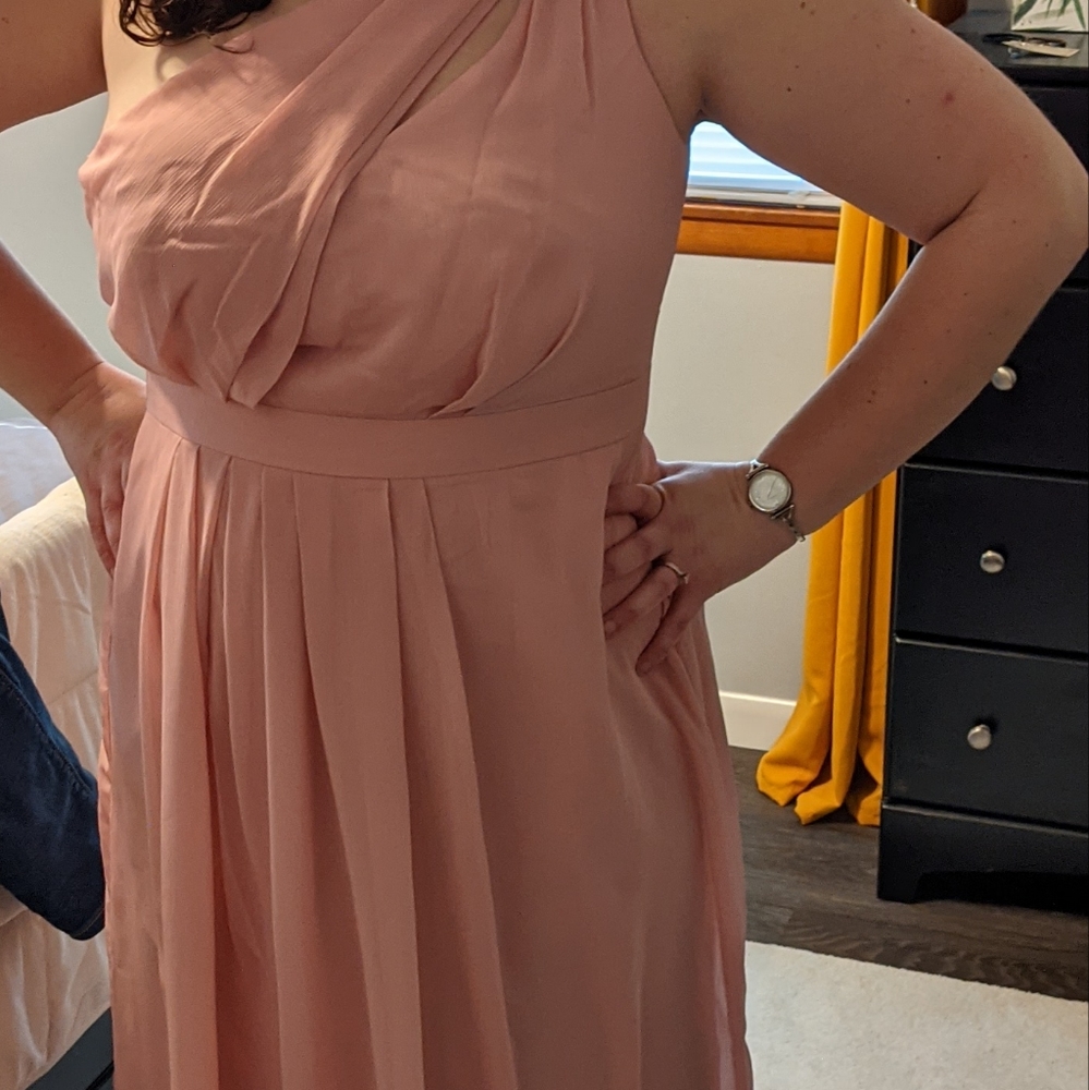 Ballet color 1 shoulder chiffon bridesmaid dress. Size 16. DB Studio.